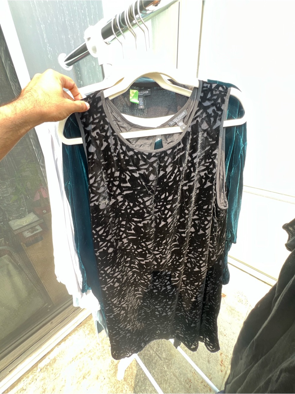 Eileen Fisher Black Velvet Burnout Sleeveless Tank